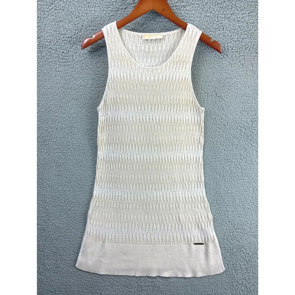 Michael Kors Metallic Ripple Knit Tank Top Womens M Gold Shimmer Blouse Shell